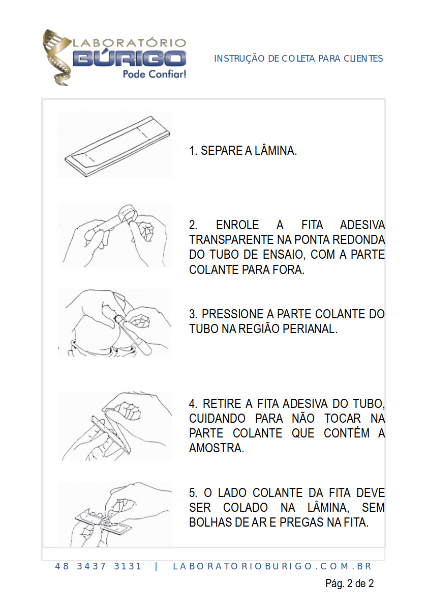 Instruções SWAB Anal Oxiurus Laboratório Búrigo